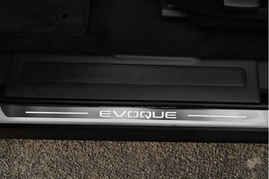 Illuminated LED Door Sill Tread Plates Range Rover Evoque I With Evoque Logo Range Rover Led Door Sills opdesign
