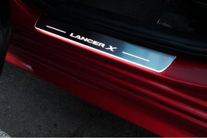Illuminated LED Door Sill Tread Plates Mitsubishi Lancer X 2007-2017 With Lancer X Logo Mitsubishi Led Door Sills opdesign