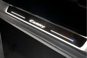 Illuminated LED Door Sill Tread Plates Toyota Camry V50 2012-2018 With Camry Logo Toyota Led Door Sills opdesign