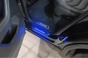 Illuminated LED Door Sill Tread Plates Volkswagen Touareg III 2018+ With Touareg Logo Volkswagen Led Door Sills opdesign