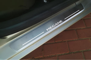 Illuminated LED Door Sill Tread Plates Renault Megane III 2009-2015 With Megane Logo Renault Led Door Sills opdesign