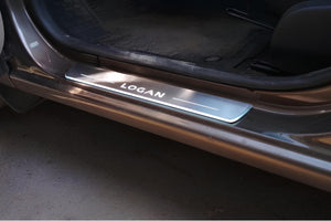 Illuminated LED Door Sill Tread Plates Renault Logan II 2013-2020 With Logan Logo Renault Led Door Sills opdesign