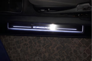 Illuminated LED Door Sill Tread Plates Chevrolet Camaro VI 2016-2024 With Camaro Logo Chevrolet Led Door Sills opdesign