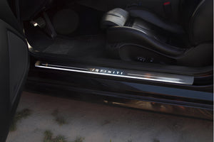 Illuminated LED Door Sill Tread Plates Infiniti Q60 2016+ With Infiniti Logo Infiniti Led Door Sills opdesign