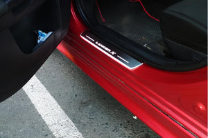 Illuminated LED Door Sill Tread Plates Mitsubishi Lancer X 2007-2017 With Lancer X Logo Mitsubishi Led Door Sills opdesign