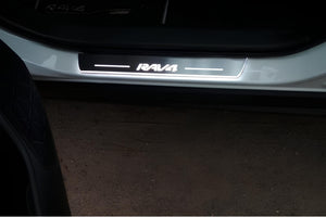 Illuminated LED Door Sill Tread Plates Toyota Rav4 V 2013-2018 With Rav4 Logo Toyota Led Door Sills opdesign