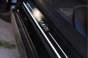 Illuminated LED Door Sill Tread Plates Infiniti Q60 2016+ With Infiniti Logo Infiniti Led Door Sills opdesign