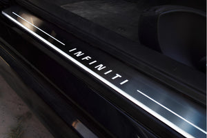 Illuminated LED Door Sill Tread Plates Infiniti Q60 2016+ With Infiniti Logo Infiniti Led Door Sills opdesign