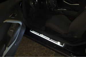Illuminated LED Door Sill Tread Plates Chevrolet Camaro VI 2016-2024 With Camaro Logo Chevrolet Led Door Sills opdesign