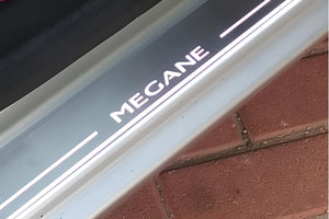 Illuminated LED Door Sill Tread Plates Renault Megane III 2009-2015 With Megane Logo Renault Led Door Sills opdesign
