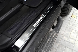 Illuminated LED Door Sill Tread Plates Hummer H2 2002-2009 With Hummer Logo Hummer Led Door Sills opdesign