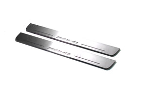 Illuminated LED Door Sill Tread Plates Mercedes ML W164 2005-2011 With AMG Logo Mercedes Led Door Sills opdesign