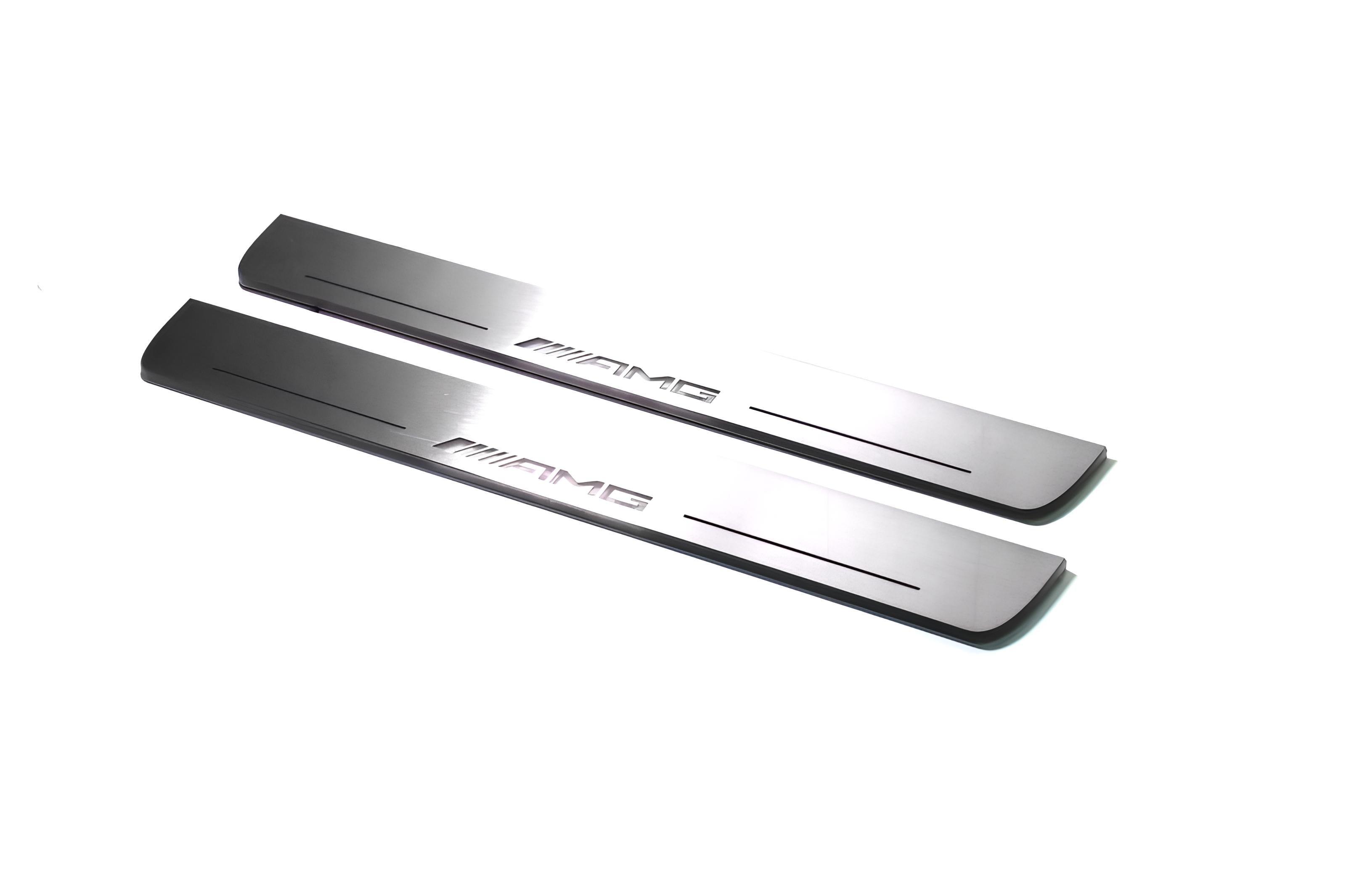 Illuminated LED Door Sill Tread Plates Mercedes ML W164 2005-2011 With AMG Logo Mercedes Led Door Sills opdesign