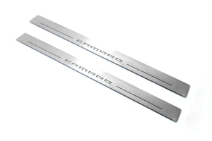 Illuminated LED Door Sill Tread Plates Chevrolet Camaro VI 2016-2024 With Camaro Logo Chevrolet Led Door Sills opdesign