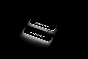Illuminated LED Door Sill Tread Plates Honda HR-V II 2013-2022 With HR-V Logo Honda Led Door Sills opdesign