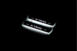 Illuminated LED Door Sill Tread Plates Nissan X-Trail T32 2014+ With X-Trail Logo Nissan Led Door Sills opdesign