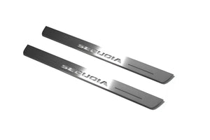 Illuminated LED Door Sill Tread Plates Toyota Sequoia II 2008-2022 With Sequoia Logo Toyota Led Door Sills opdesign