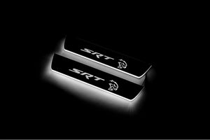 Illuminated LED Door Sill Tread Plates Dodge Durango III 2011+ With SRT Hellcat Logo Dodge Led Door Sills opdesign