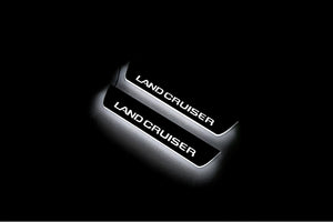 Illuminated LED Door Sill Tread Plates Toyota Prado 250 2023+ With Land Cruiser Logo Toyota Led Door Sills opdesign