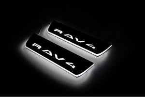 Illuminated LED Door Sill Tread Plates Toyota Rav4 VI 2025+ With Rav4 Logo Toyota Led Door Sills decoinfabric