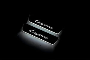 Illuminated LED Door Sill Tread Plates Porsche Cayenne II 2010-2017 With Cayenne Logo Porsche Led Door Sills opdesign