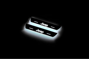Illuminated LED Door Sill Tread Plates Jeep Grand Cherokee III 2005-2010 With Grand Cherokee Logo Jeep Led Door Sills opdesign