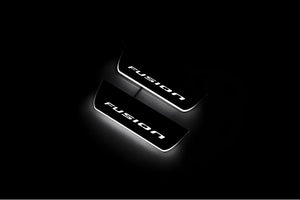 Illuminated LED Door Sill Tread Plates Ford Fusion II 2012-2020 With Fusion Logo Ford Led Door Sills opdesign