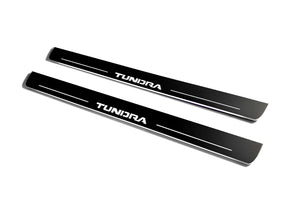 Illuminated LED Door Sill Tread Plates Toyota Tundra III 2014-2021 With Tundra Logo Toyota Led Door Sills opdesign