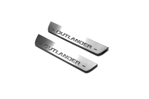 Illuminated LED Door Sill Tread Plates Mitsubishi Outlander II 2007-2012 With Outlander Logo Mitsubishi Led Door Sills opdesign