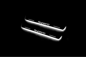 Illuminated LED Door Sill Tread Plates Skoda SuperB II 2008-2015 With SuperB Logo Skoda Led Door Sills opdesign