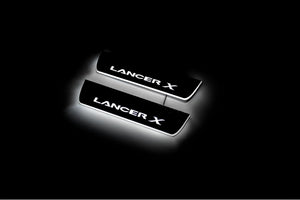 Illuminated LED Door Sill Tread Plates Mitsubishi Lancer X 2007-2017 With Lancer X Logo Mitsubishi Led Door Sills opdesign