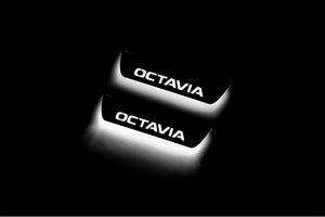 Illuminated LED Door Sill Tread Plates Skoda Octavia IV (A8) 2020+ With Octavia Logo Skoda Led Door Sills opdesign