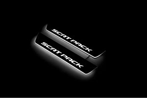 Illuminated LED Door Sill Tread Plates Dodge Charger 2011-2023 With Scat Pack Logo Dodge Led Door Sills opdesign