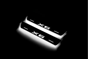 Illuminated LED Door Sill Tread Plates BMW X6 F16 2015-2019 With X6 Logo BMW Led Door Sills opdesign