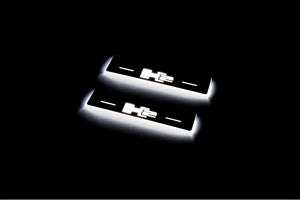 Illuminated LED Door Sill Tread Plates Hummer H2 2002-2009 With H2 Logo Hummer Led Door Sills opdesign