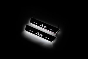 Illuminated LED Door Sill Tread Plates Audi A6 C7 2011-2018 With Audi A6 Logo Audi Led Door Sills decoinfabric