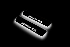 Illuminated LED Door Sill Tread Plates Mercedes E W211 2002-2009 With AMG Logo Mercedes Led Door Sills opdesign