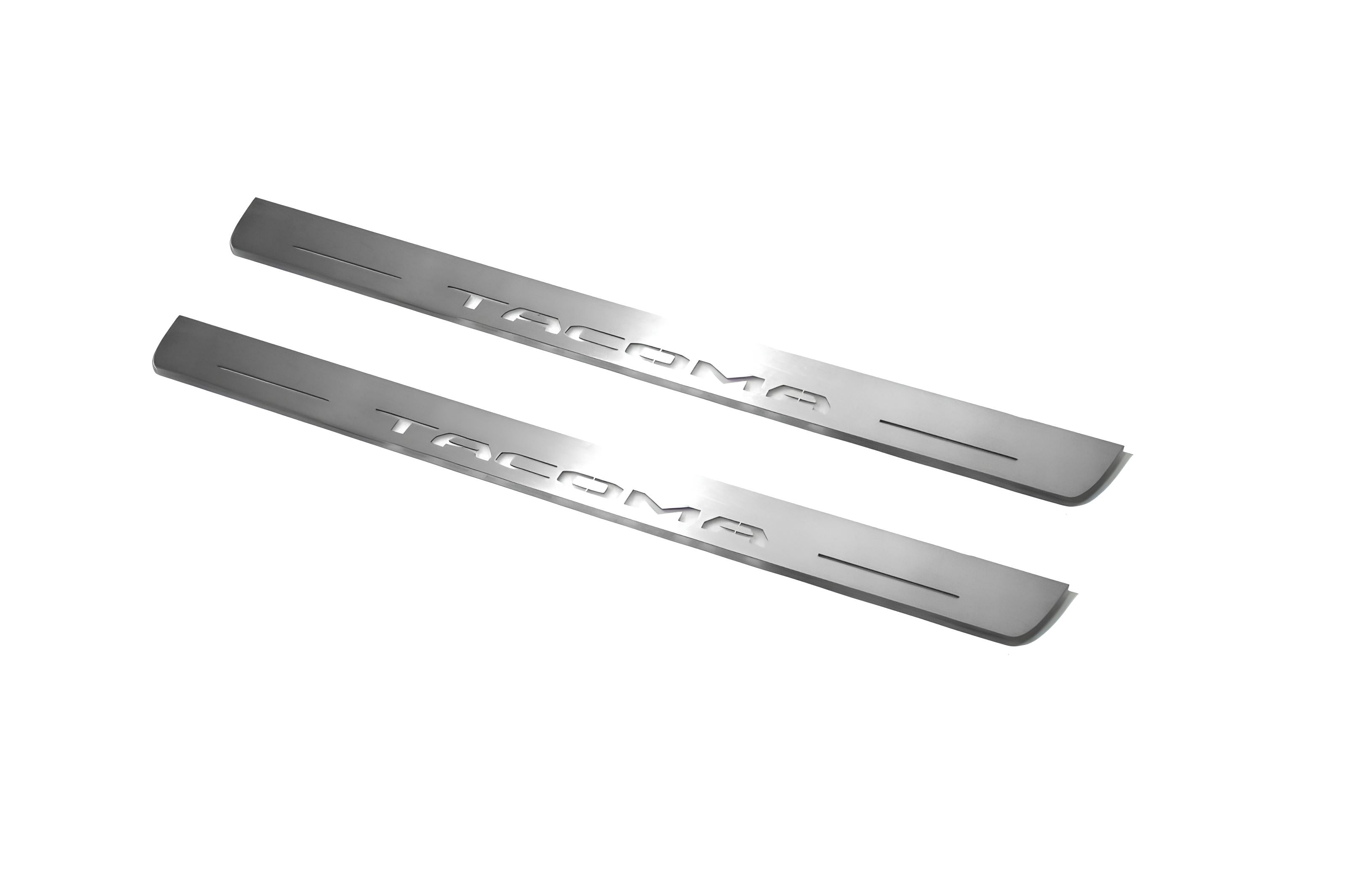 Illuminated LED Door Sill Tread Plates Toyota Tacoma III 2016+ With Tacoma Logo Toyota Led Door Sills opdesign