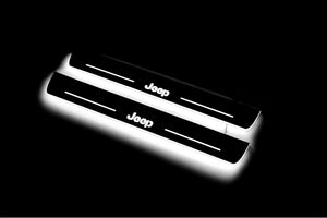 Illuminated LED Door Sill Tread Plates Jeep Grand Cherokee IV 2010-2021 With Jeep Logo Jeep Led Door Sills opdesign
