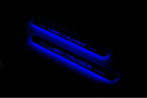 Illuminated LED Door Sill Tread Plates Toyota LC 200 2007-2021 With Land Cruiser Logo (type 1) Toyota Led Door Sills opdesign