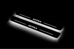 Illuminated LED Door Sill Tread Plates Opel Astra J 2009-2015 With Astra Logo Opel Led Door Sills opdesign