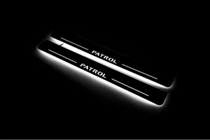 Illuminated LED Door Sill Tread Plates Nissan Patrol Y62 2010+ With Patrol Logo Nissan Led Door Sills opdesign