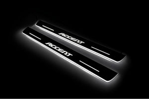 Illuminated LED Door Sill Tread Plates Hyundai Accent 2006-2011 With Accent Logo Hyundai Led Door Sills opdesign