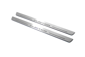 Illuminated LED Door Sill Tread Plates Renault Duster I 2010-2018 With Duster Logo Renault Led Door Sills opdesign