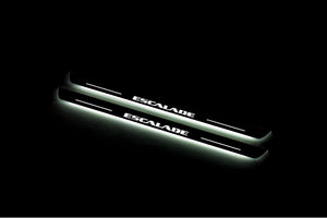 Illuminated LED Door Sill Tread Plates Cadillac Escalade IV 2014-2020 With Escalade Logo Cadillac Led Door Sills decoinfabric