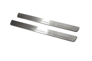 Illuminated LED Door Sill Tread Plates Tesla Model 3 2017+ With Model 3 Logo Tesla Led Door Sills opdesign