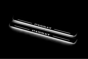 Illuminated LED Door Sill Tread Plates Volkswagen Passat B7 EU 2010-2015 With Passat Logo Volkswagen Led Door Sills opdesign