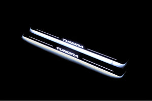 Illuminated LED Door Sill Tread Plates Toyota Tundra III 2014-2021 With Tundra Logo Toyota Led Door Sills opdesign