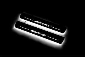 Illuminated LED Door Sill Tread Plates Mercedes E W213 2016-2023 With AMG Logo Mercedes Led Door Sills opdesign