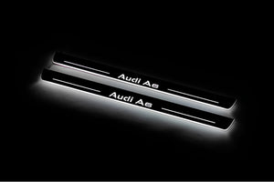 Illuminated LED Door Sill Tread Plates Audi A6 C7 2011-2018 With Audi A6 Logo Audi Led Door Sills decoinfabric